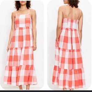 Loft Lou & Grey Orange White Gingham Puckered Check Midi Dress Size Medium